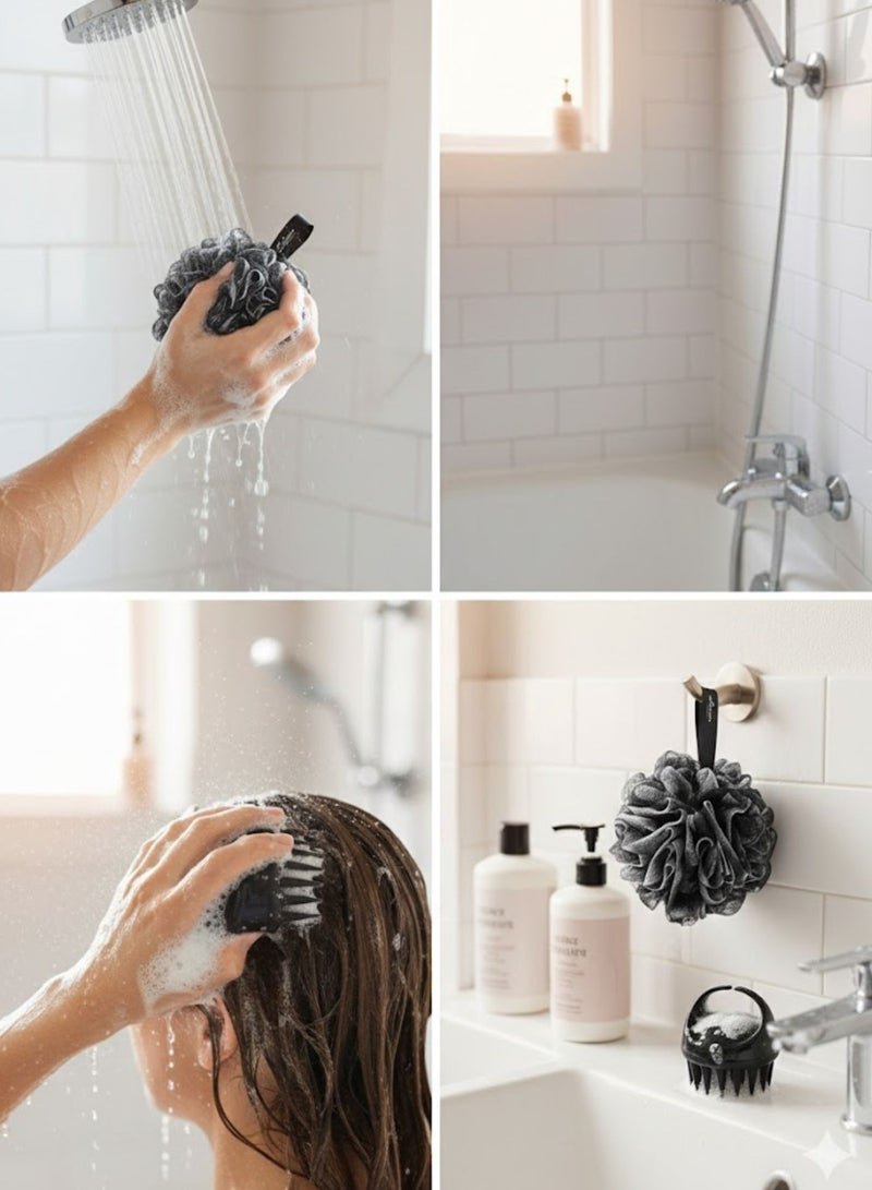 SOLARAE 2-in-1 Shower Loofah & Scalp Massager Shampoo Brush Set – Exfoliating Bath Sponge Body Scrubber + Silicone Hair Scalp Scrubber for Dandruff Removal, Deep Clean Shower Accessories for Men & Women - Image 3